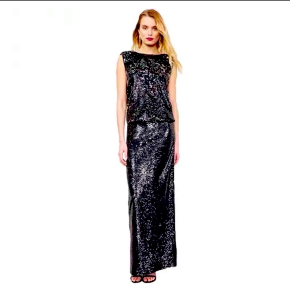 Rachel Zoe Black Sequin Cutout Gown Sz 0